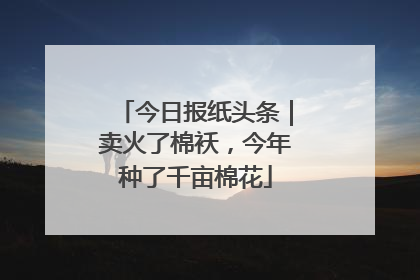 今日报纸头条｜卖火了棉袄，今年种了千亩棉花