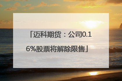 迈科期货：公司0.16%股票将解除限售